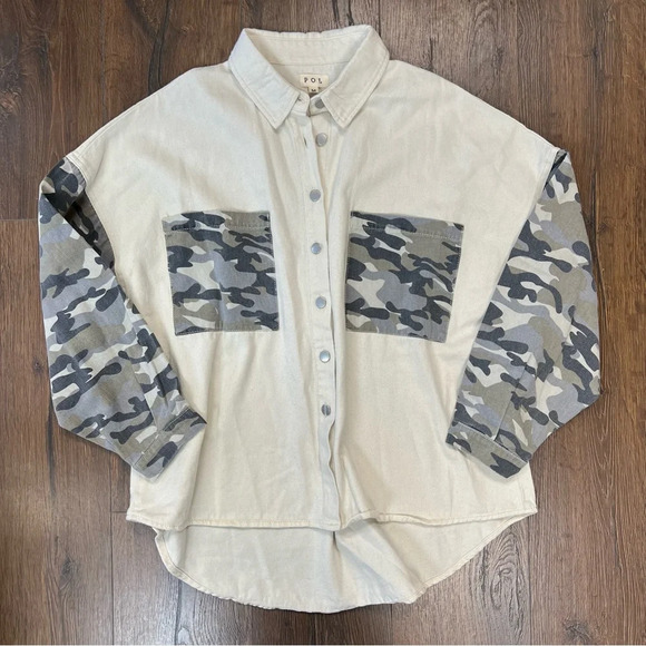 POL Rhodes Shacket Cream Camo SZ MED - Picture 2 of 7